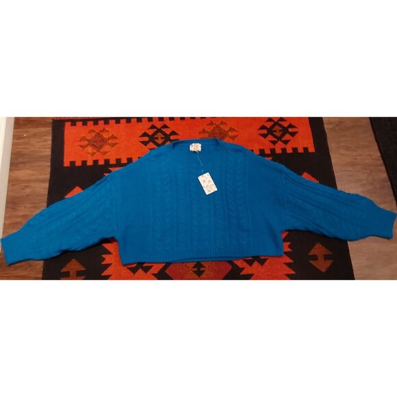 NEW HIPPIE ROSE Women's Oversized Cropped Cobalt Blue Cable Knit Sweater. XL - Picture 1 of 11